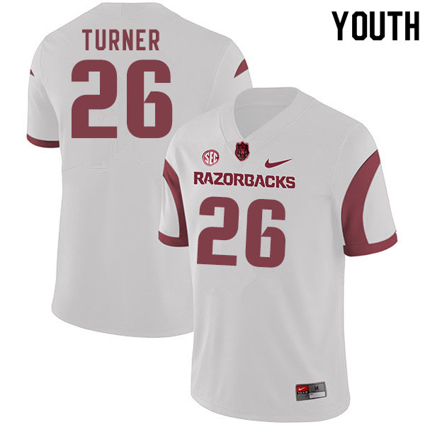 Youth #26 Reid Turner Arkansas Razorbacks College Football Jerseys Sale-White - Click Image to Close